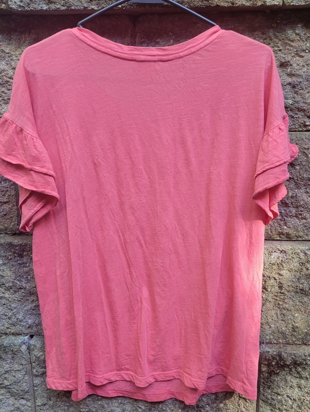 Sundance catalog women's embroidered layered flutter sleeve coral pink Tshirt M - Picture 8 of 14